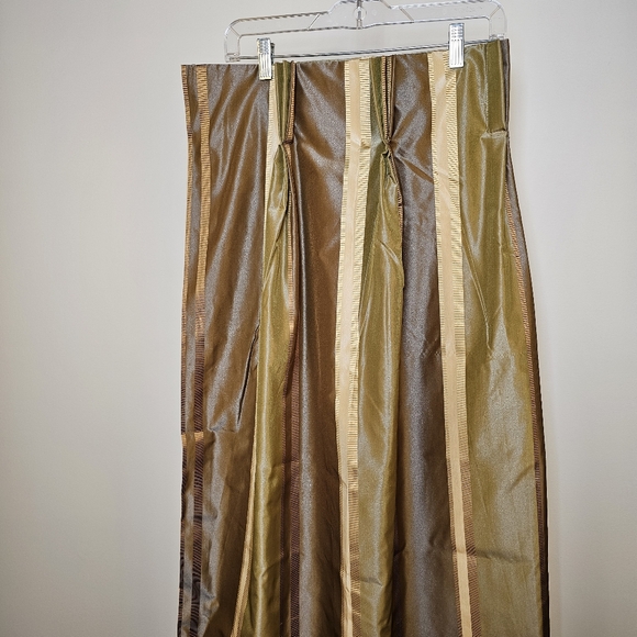 Two custom panels green taupe cream striped tafetta pleated lined drapes 56x95" - Picture 2 of 9